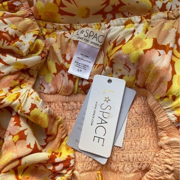NWT L*Space Cassidy Long Sleeve Flowy Peasant Dress Yellow Floral Small NEW - Picture 10 of 12